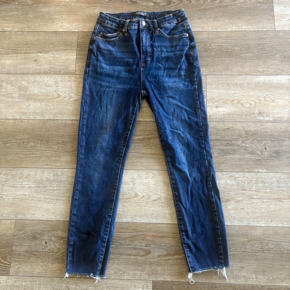 Judy Blue Jeans Women 9/29 Dark Wash Skinny High Rise Raw Hem Stretch Denim